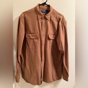 🔥🔥🔥 VTG Polo Ralph Lauren Brown  Button Down Cotton Long Sleeve Shirt Size: L